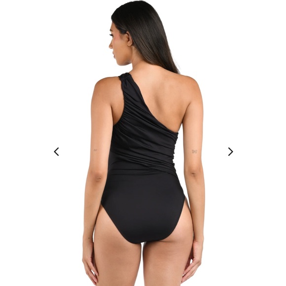 La Blanca One Piece Swimsuit Size 12 NWT Black One Shoulder Tummy Control - Picture 2 of 14